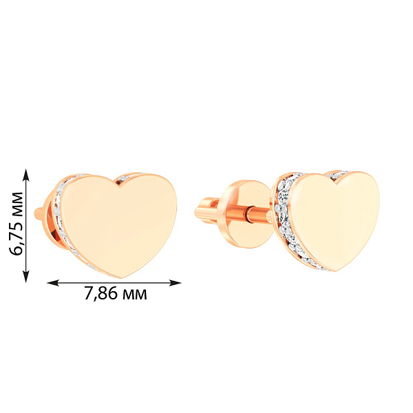Золоті сережки-пусети «Сердечка» з фіанітами (арт. 111077) – зображення 6