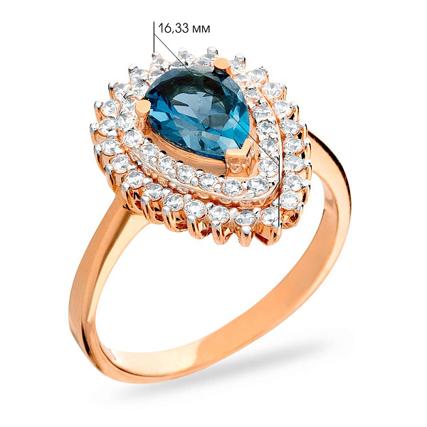 Золотое кольцо с кварцем и фианитами (арт. 140524ПлГ) – изображение 2