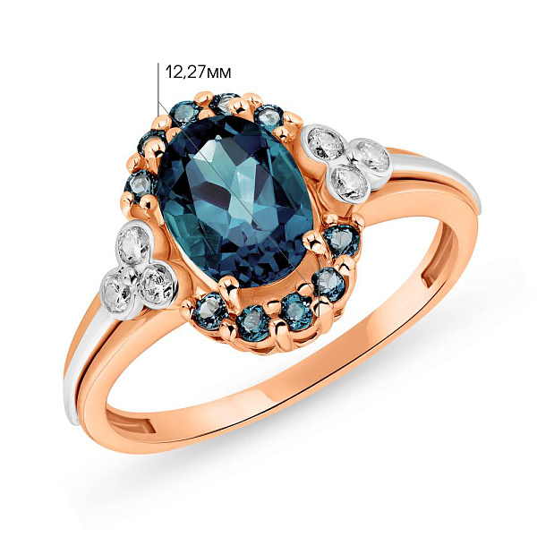 Золотое кольцо с топазом лондон и фианитами (арт. 140675Пл) – изображение 2