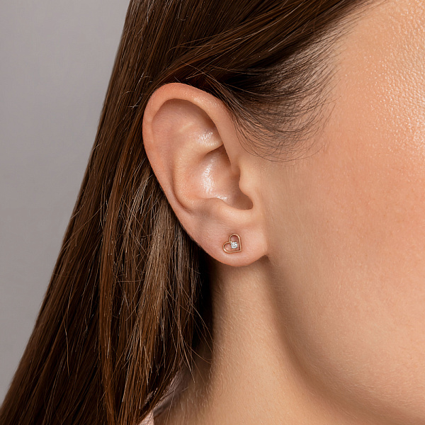 Золотые серьги Сердечки  с бриллиантами (арт. Т011707005) – изображение 2