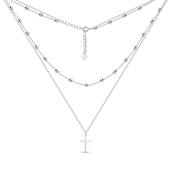 Многослойное серебряное колье с крестиком (арт. 7507/1387) – изображение 2