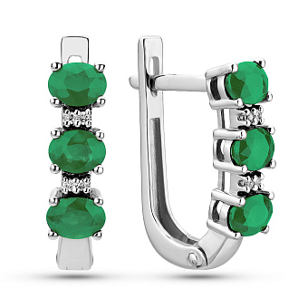 Золотые сережки с бриллиантами и изумрудом (арт. С011106би)