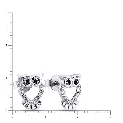 Срібні сережки «Сова» з фіанітами (арт. 7518/5177ч)