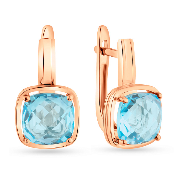 Золотые серьги с голубым топазом (арт. 111156Пг) – изображение 1