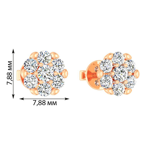 Сережки-пусети з червоного золота з фіанітами (арт. 111168) – зображення 3
