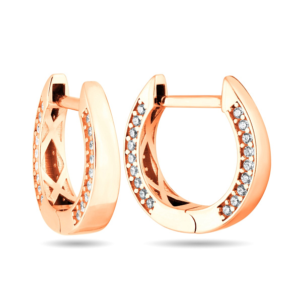 Сережки кольца из красного золота с фианитами (арт. 107041/15) – изображение 1