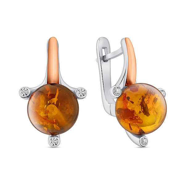 Серебряные серьги с янтарем и фианитами (арт. 7202/563ЯС) – изображение 1