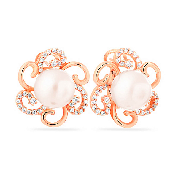 Золотые серьги с жемчугом и фианитами (арт. 104072) – изображение 1