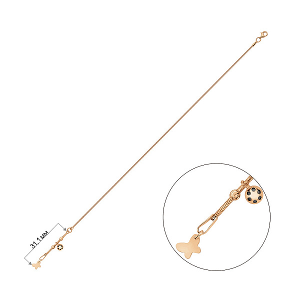 Золотий браслет на ногу Метелик з підвісною частиною (арт. 326313н) – зображення 3