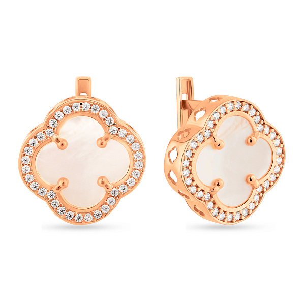 Сережки з червоного золота з перламутром і фіанітами (арт. 1091181/15п) – зображення 1