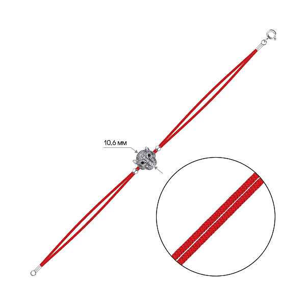 Браслет из шелковой нити и серебра с фианитами (арт. 7309/4645кч) – изображение 2