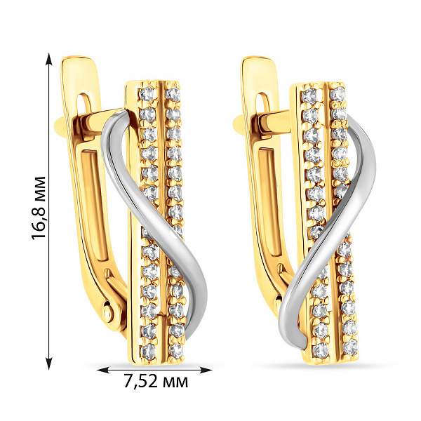 Сережки Синергія з комбінованого золота з фіанітами (арт. 110322ж) – зображення 2