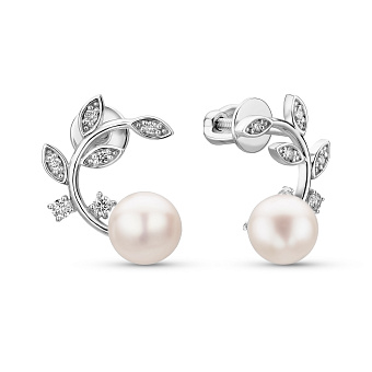 Фото Серьги золотые с жемчугом и бриллиантами (арт. Т011456б)