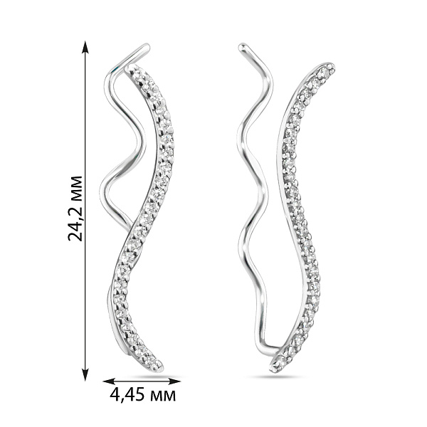 Сережки-клаймбери з білого золота з доріжкою з діамантів  (арт. С011253020б) – зображення 3