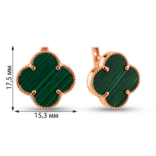 Золоті сережки Клевер з малахітом (арт. 106087/15млх) – зображення 3