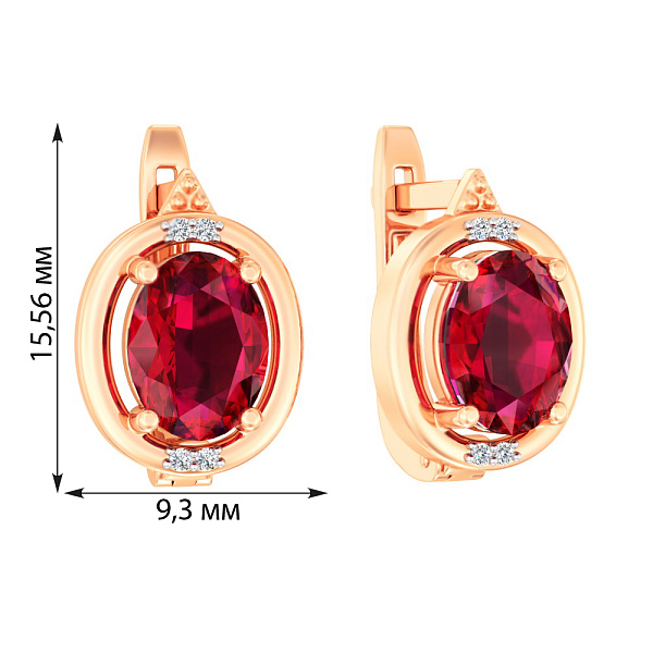 Сережки з червоного золота з гранатом і фіанітами (арт. 111088ПгР) – зображення 2