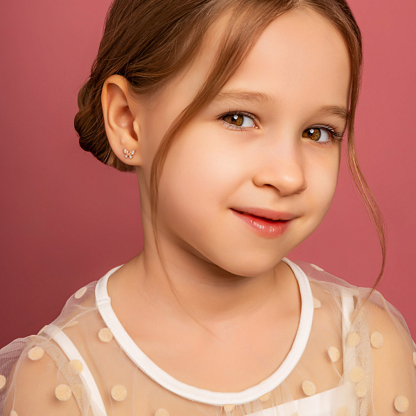 Пусеты из красного золота с фианитами (арт. 110910) – изображение 3