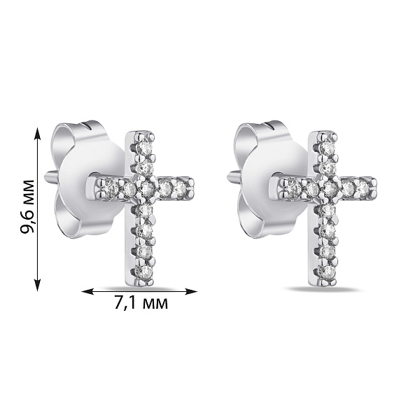 Серебряные пусеты в форме крестиков с фианитами (арт. 7518/5101) – изображение 2