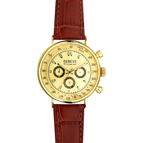 Масивний золотий годинник зі шкіряним ремінцем (арт. 260240жжкр) – зображення 2