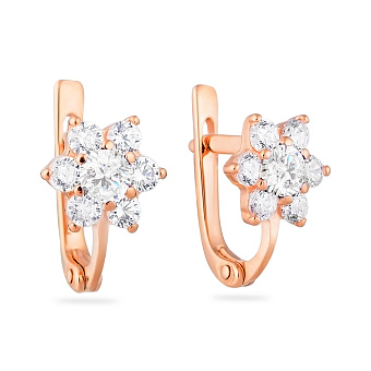 Детские золотые серьги «Цветочки»  с фианитами (арт. 110154)