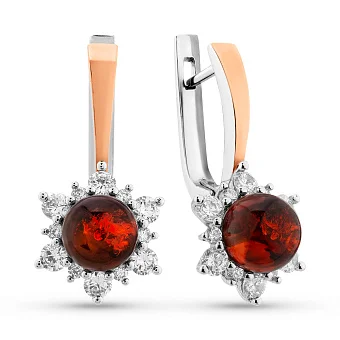 Серебряные серьги с янтарем и фианитами (арт. 7202/933ЯС)