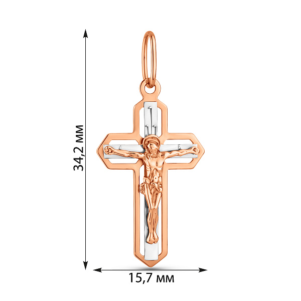 Золотий хрестик в червоному кольорі металу (арт. 520601) – зображення 2