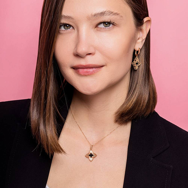 Золотые серьги Клевер с ониксом (арт. 1091402/20о) – изображение 3