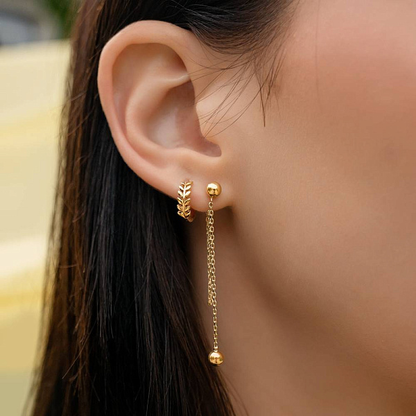 Серьги-пусеты Fly из желтого золота с подвесками (арт. 109803/1ж) – изображение 2