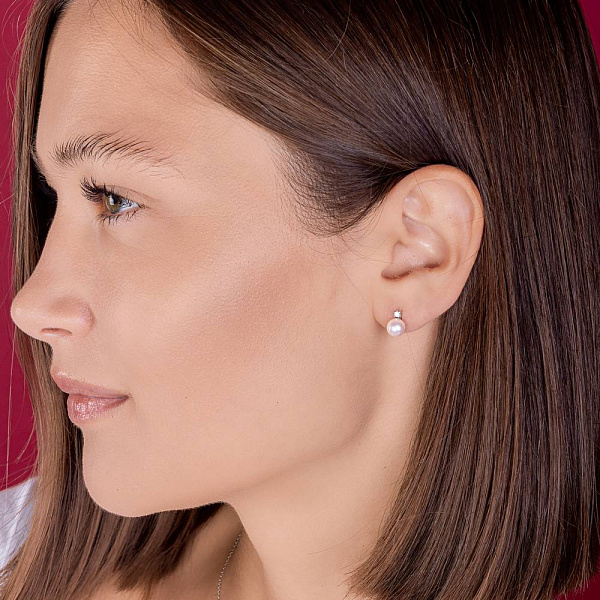 Пусеты из белого золота с жемчугом и бриллиантами (арт. Т011292б) – изображение 2