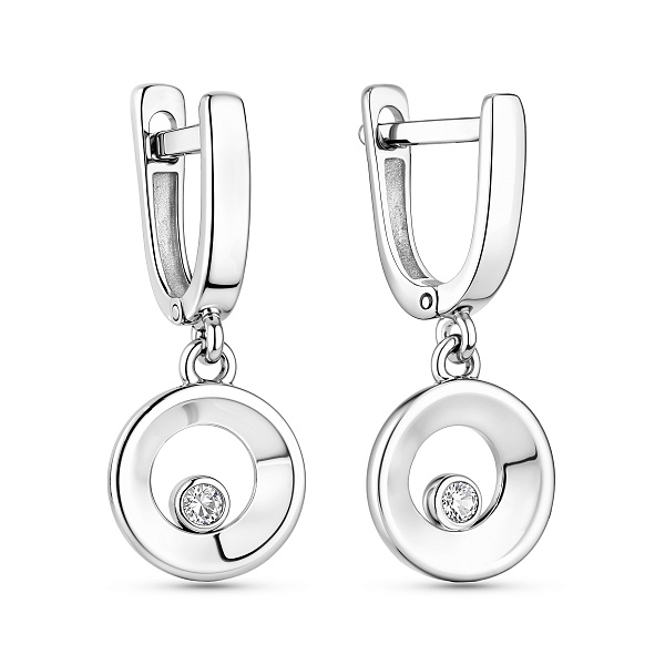 Серьги-подвески из белого золота с фианитами (арт. 106344б) – изображение 1