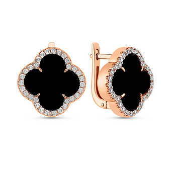 Серьги из красного золота с ониксом и фианитами (арт. 111446/10о)