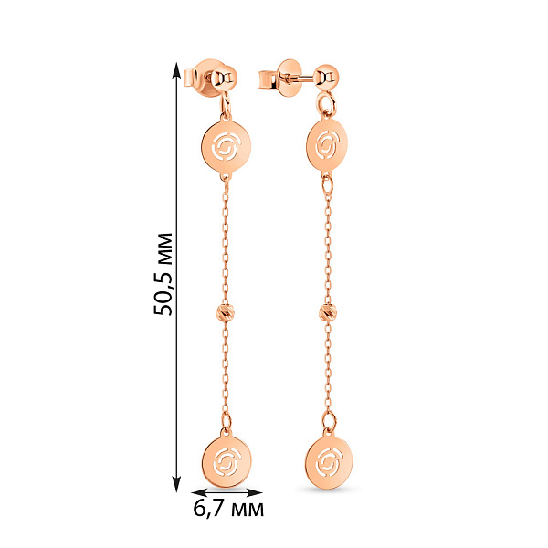 Серьги-гвоздики из красного золота с подвесками (арт. 109240) – изображение 4