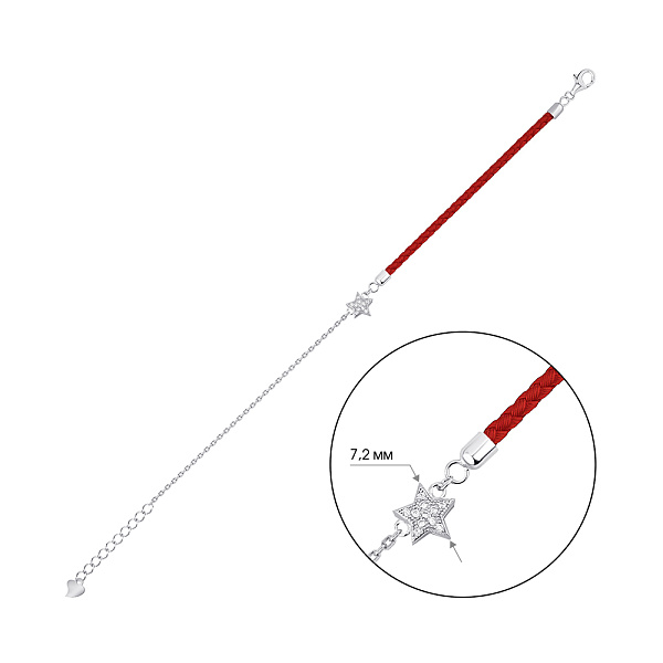 Браслет из шелковой нити и серебра с фианитами (арт. 7309/4980к) – изображение 2