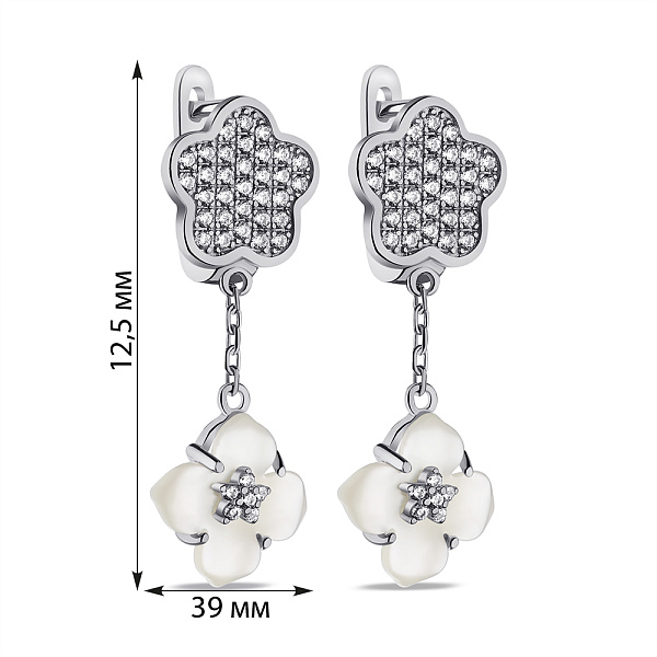 Сережки зі срібла з перламутром і фіанітами (арт. 7502/9601п) – зображення 2