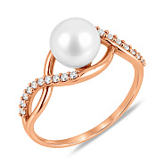 Фото Золота каблучка в червоному кольорі металу з перлиною (арт. 154930/2прлб)