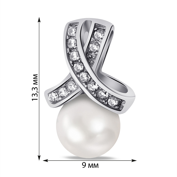 Серебряный кулон с жемчугом и фианитами (арт. 7503/П2ЖФ/030) – изображение 2