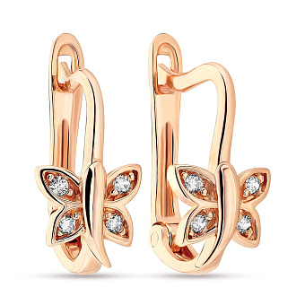 Фото Золоті дитячі сережки «Бабка» з фіанітами (арт. 106566)