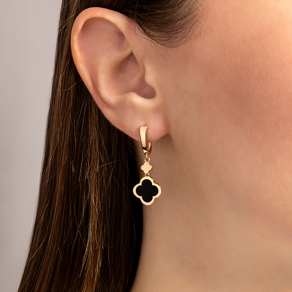 Золотые серьги-подвески с эмалью (арт. 1091179/10еч) – изображение 2