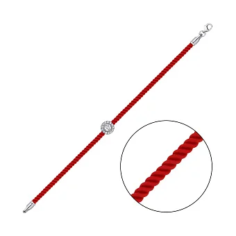 Браслет з шовкової нитки зі вставками з срібла з фіанітами (арт. 7309/4666р)