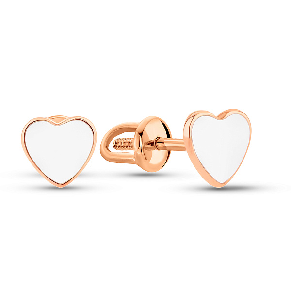 Золотые серьги-пусеты Сердечки с эмалью (арт. 2109110101еб) – изображение 1
