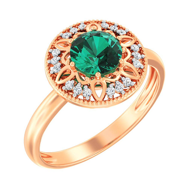 Кольцо из красного золота с кварцем и фианитами  (арт. 141064Пз) – изображение 1