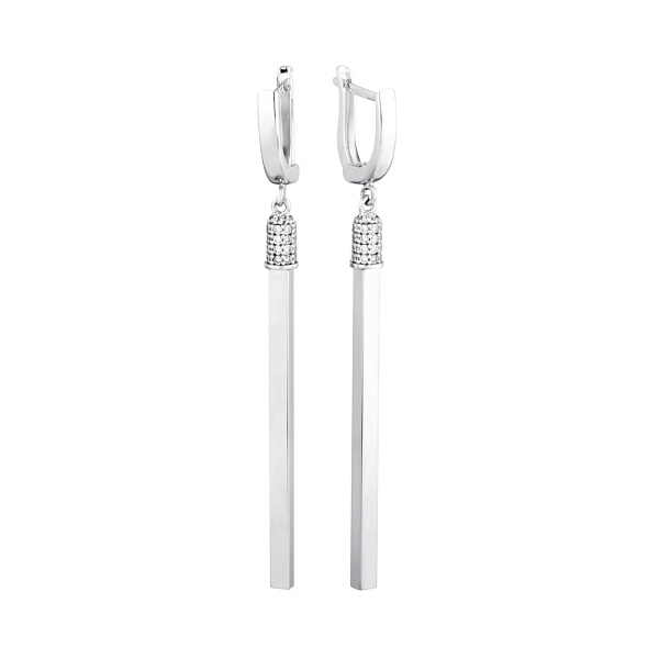 Серьги-подвески из белого золота с фианитами (арт. 107520б) – изображение 1