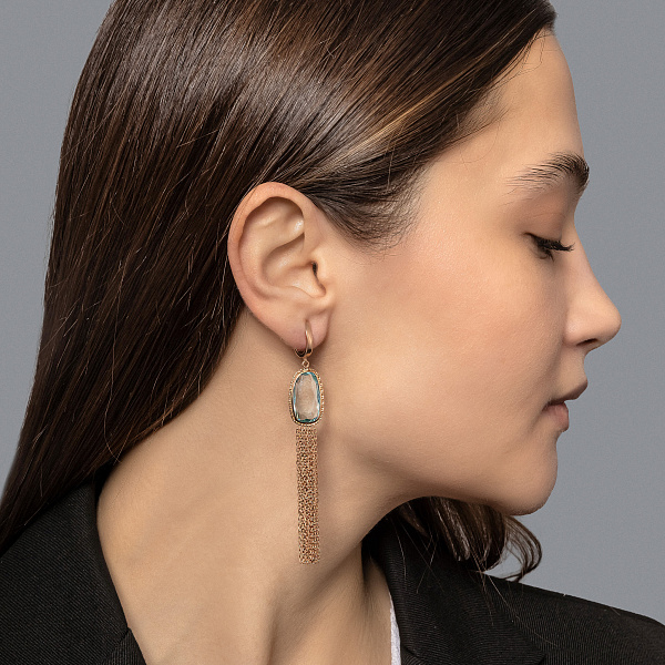 Золотые серьги-подвески с кварцем (арт. 107604Пкг) – изображение 3