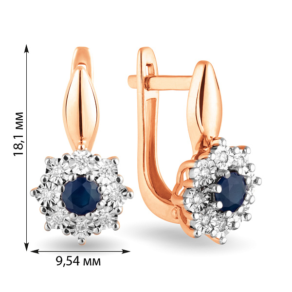 Сережки з червоного золота з сапфіром і діамантами (арт. С011062с) – зображення 2