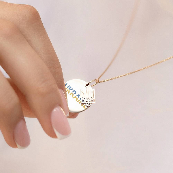 Золотой подвес "Ukraine" с тризубом и эмалью (арт. 440735есж) – изображение 2