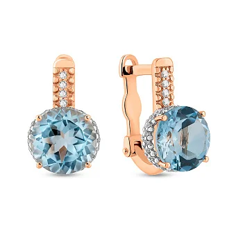 Золоті сережки з топазом і фіанітами (арт. 111100Пг)