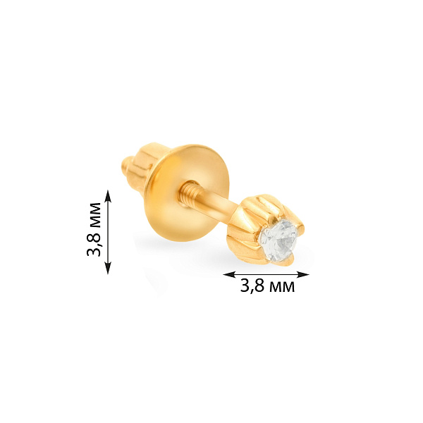 Золота одинарна сережка-пусета з фіанітом (арт. 110313жЯ) – зображення 2