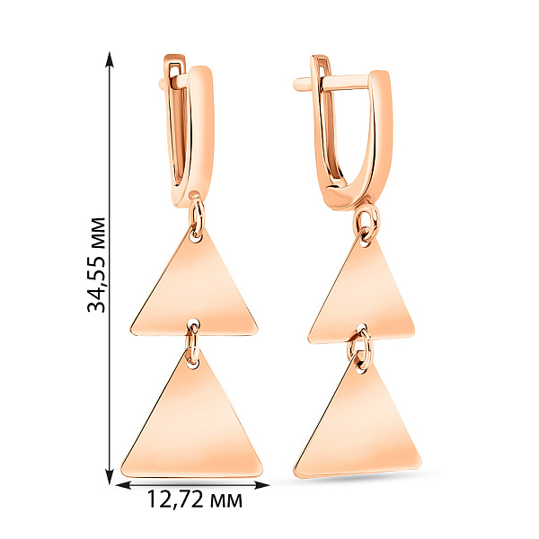 Сережки-підвіски з золота в червоному кольорі металу (арт. 108635) – зображення 2