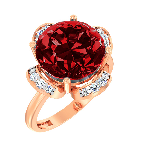 Каблучка з червоного золота з кварцом і фіанітами (арт. 140563ПкГ) – зображення 1