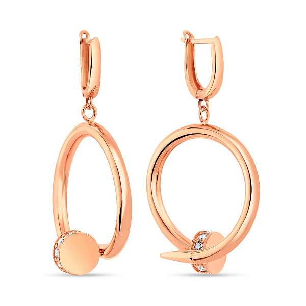 Серьги "Гвоздь" из красного золота с подвесками (арт. 108682) – изображение 1